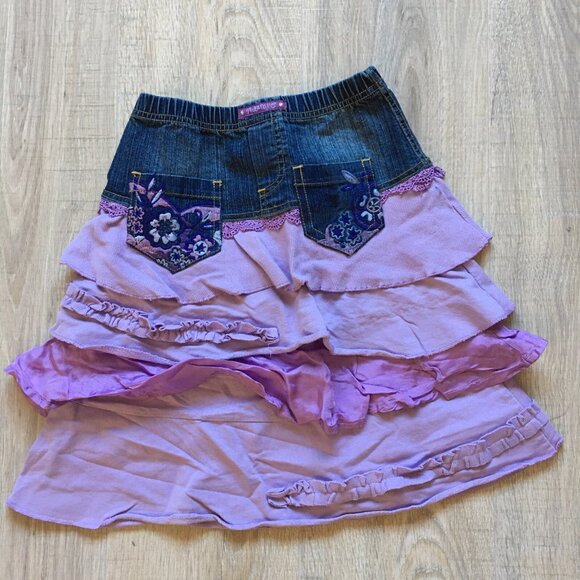 Naartjie Size 4 Tiered Skirt Ruffled Denim Layered Girls Purple - Picture 1 of 6